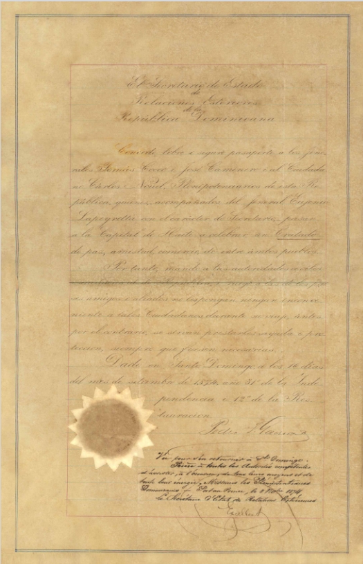 Tratado de Paz, amistad, comercio, navegación y extradición de 9 de noviembre de 1874 entre la República de Haití y la República Dominicana